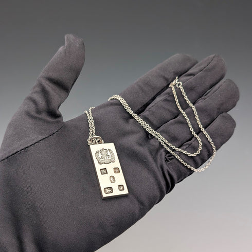 1977年 英国 純銀製 ジュビリーインゴットペンダント計20.1g 純銀ネックレス付 RJ